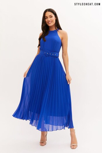 Style Cheat Blue colbalt Luisa Halter Pleated Maxi Dress (Q39240) | £62 - £65