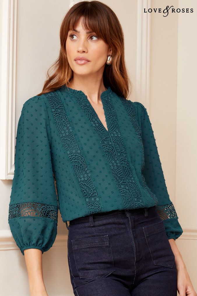 Buy Women s Green Lace Tops Online Next UK