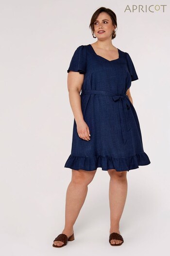 Apricot Dark Blue Denim Look V Neck Tiered Dress (Q39249) | £39