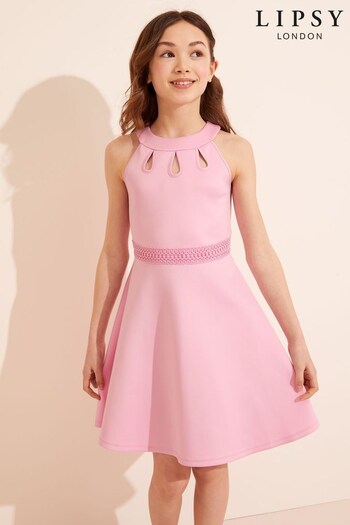 Lipsy Pink Halter Cut Out Scuba Dress (Q39259) | £28 - £36