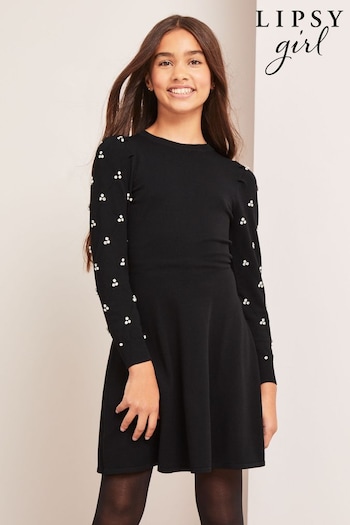 Lipsy Black Embellished Knitted Dress T-shirt (Q39271) | £40 - £48