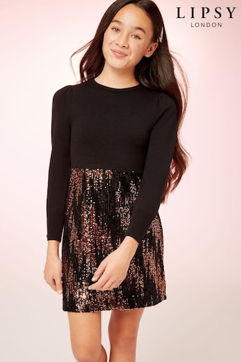Lipsy Black Sequin 2 in1 Knitted Embroidery Dress (Q39272) | £42 - £50
