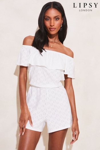 Lipsy White Jersey Broderie Summer Playsuit (Q39283) | £38