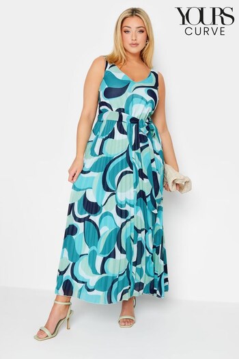 Yours Curve Blue London Abstract Pleated Dress (Q39321) | £49