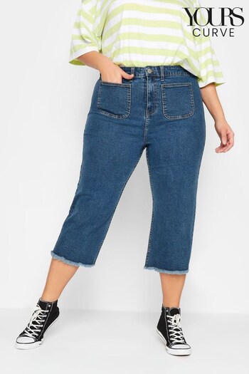 Yours Curve Blue Cropped Wide Leg Jean With Front Pockets (Q39334) | £30