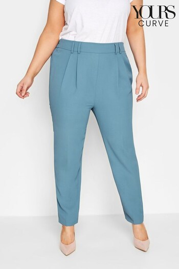 Yours Curve Blue Shark Skin Double Belted Tapered Trouser (Q39338) | £25
