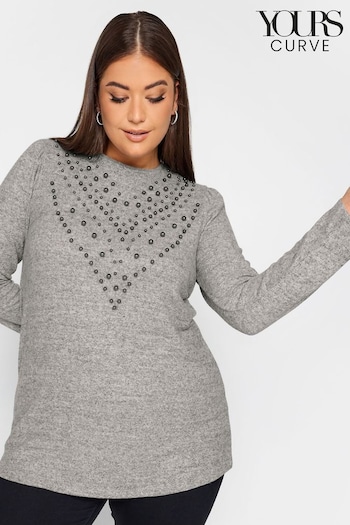 Yours Curve Grey Embellished Soft Touch Jumper (Q39374) | £29