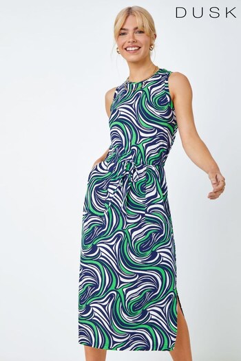 Dusk Green & Blue Sleeveless Swirl Print Midi Dress (Q39595) | £45