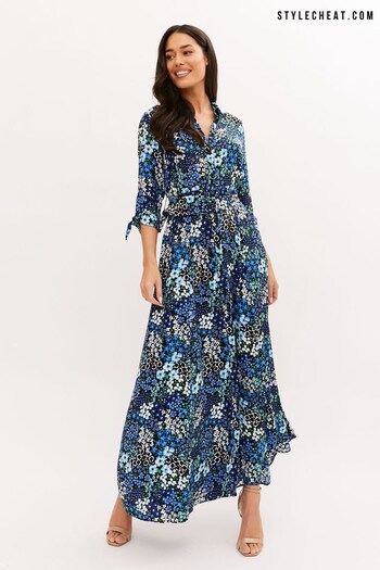 Style Cheat Cobalt Floral Daphne Shirt Blu Dress (Q39607) | £58