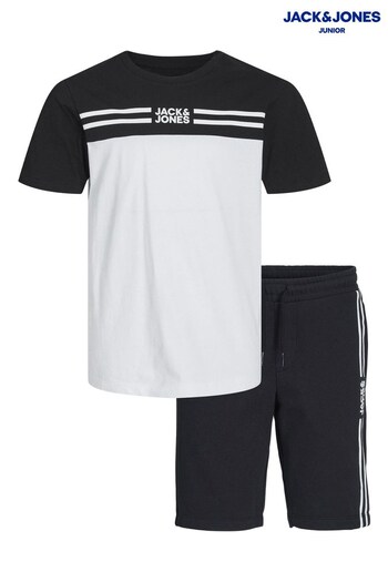 JACK & JONES JUNIOR Black/White T-Shirt and Shorts Set (Q39676) | £25