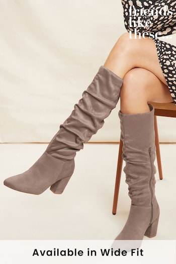 Friends Like These Neutral Wide Fit Block Mid Heeled Ruched Long Boots Block (Q39678) | £55