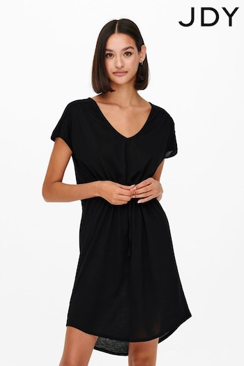 JDY Black V Neck Short Sleeve Curved Hem Mini Dress (Q39849) | £13