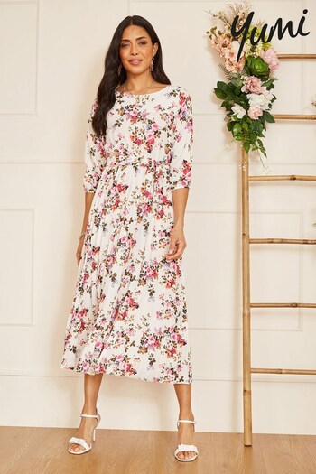 Yumi White Multi Long Sleeve Floral Maxi Dress (Q39984) | £58