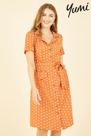 Yumi Orange Spot Retro Shirt Dress (Q39989) | £55