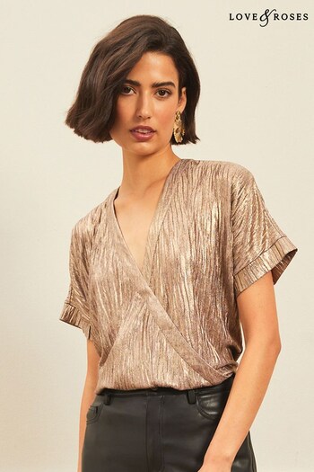 Love & Roses Gold Crinkle Wrap Top (Q40039) | £28