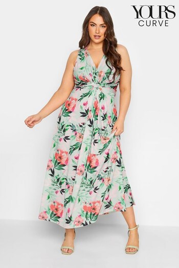 Yours Curve Green London Knot Front Maxi Dress (Q40046) | £49