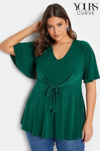 Yours Curve Green London Front Wrap Angel Sleeve Top (Q40050) | £27