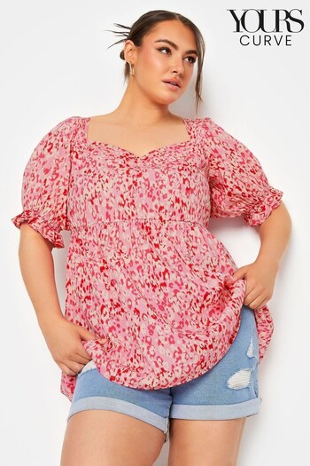 Yours Curve Pink Limited Sweetheart Puff Sleeve Top (Q40054) | £26