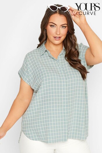 Yours Curve Green Collared Short Sleeve Shirt (Q40056) | £25