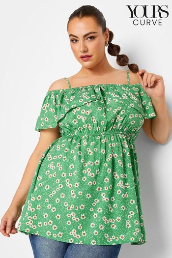 Yours Curve Green Limited Frill Cold Shoulder Top (Q40067) | £24