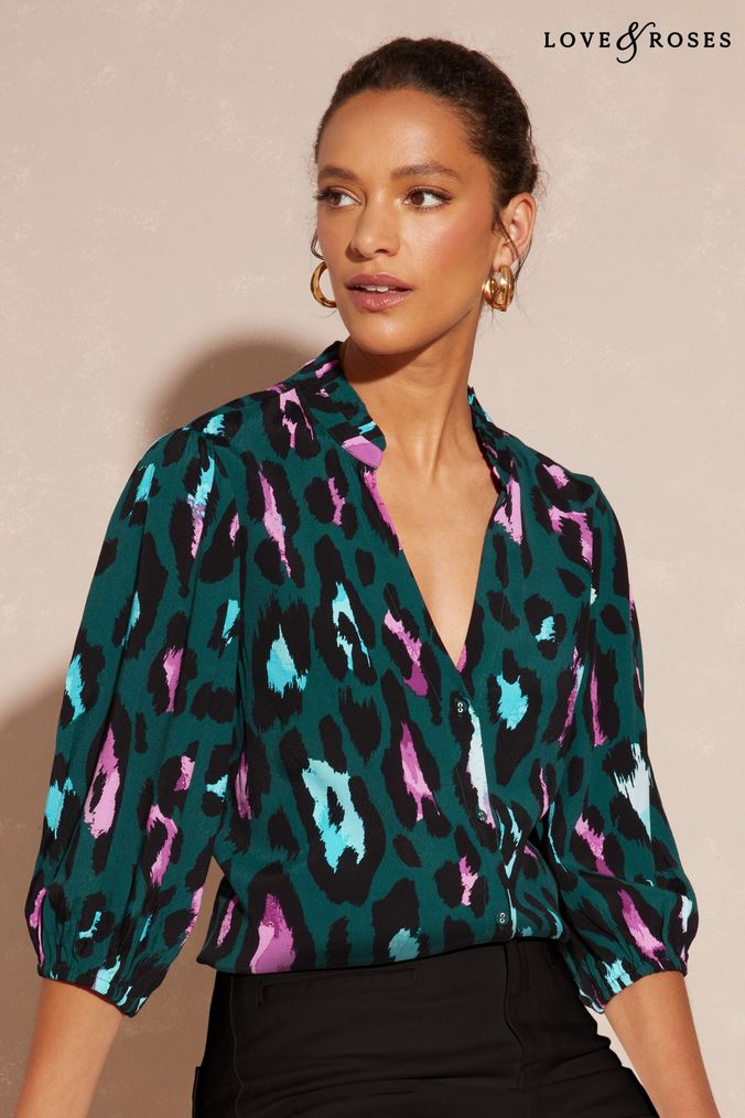 Green leopard top print shirt
