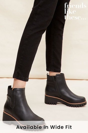 Tops & T-Shirts Black Wide FIt Wedge Cheslea Ankle Boot (Q40130) | £46