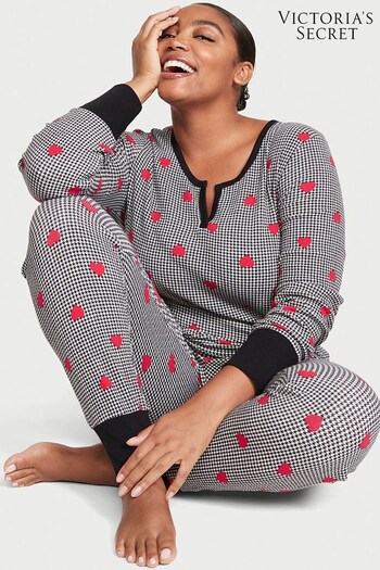 Victoria's Secret Dogstooth Heart Black Thermal Long Pyjamas (Q40266) | £49