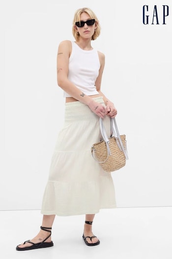 Gap White Smocked Tiered Midi Skirt (Q40274) | £45