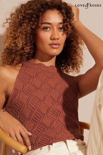 All Baby New In Rust Recycled Cotton Crochet Halter Top (Q40302) | £30