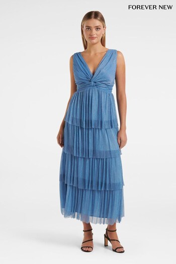 Forever New Blue Jade Tiered Plisse Midi Dress (Q40335) | £57