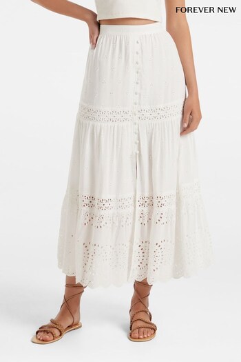 Forever New White Ada Embroidered Skirt (Q40344) | £70