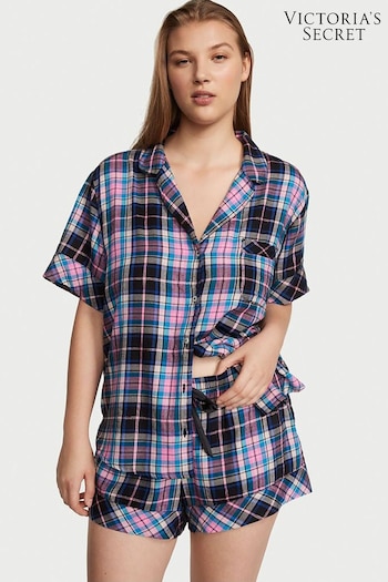 Victoria's Secret Black Evening Tide Blue Fun Plaid Black Short Pyjamas (Q40358) | £45