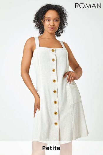 Roman White Petite Button Front Pocket Dress (Q40386) | £40