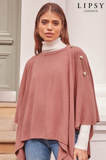 Lipsy Pink Military Button Shoulder Knit Poncho (Q40407) | £26