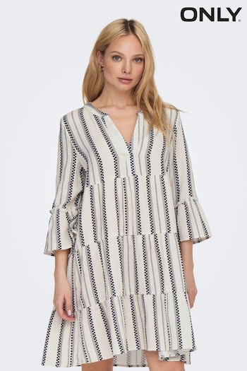 ONLY White Stripe Print Tiered Smock Dress (Q40454) | £38