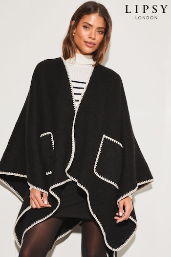 Lipsy Black Soft Cosy Patch Pocket Tipped Whipstitch Cape (Q40455) | £35