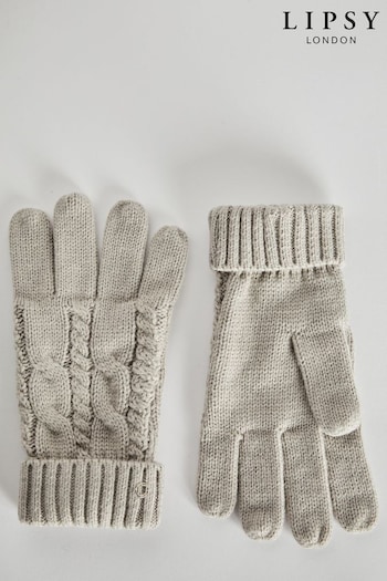 Lipsy Light Grey Cosy Cable Gloves (Q40518) | £12