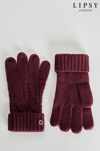 Lipsy Berry Red Cosy Cable Gloves (Q40520) | £12