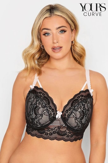 Yours Curve Black Lace Longline Underwire Bra (Q40586) | £26