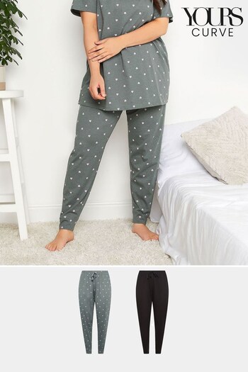 Yours Curve Black 2 Pack Cuffed Pyjama Pant (Q40590) | £29