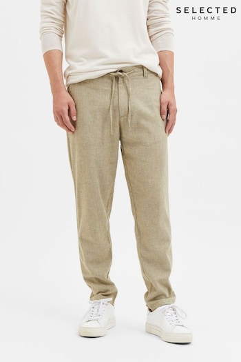 Selected Homme Khaki Green Linen Trousers (Q40736) | £55