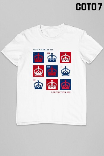 Coto7 White Coronation Crown Print Tiles 2023 Men's T-Shirt (Q40833) | £19