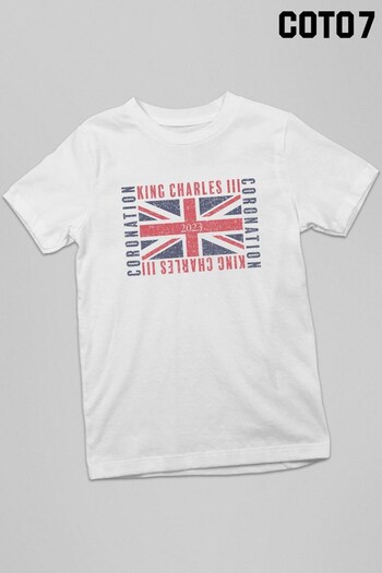 Coto7 White King Charles III Coronation Flag 2023 Kids T-Shirt (Q40835) | £18