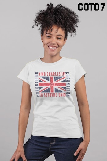 Coto7 White King Charles III Coronation Flag 2023 Women's T-Shirt (Q40837) | £19