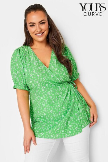 Yours Curve Green Wrap Top (Q40847) | £27