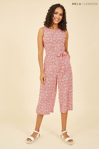 Mela Red Ditsy Floral Print Culotte Jumpsuit (Q40903) | £42