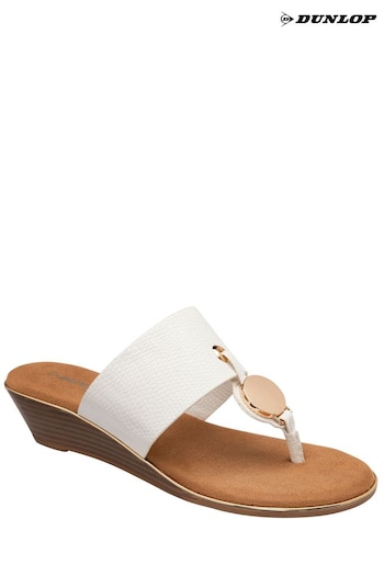 Dunlop White Ladies Wedge Toe-Post Sandals (Q41010) | £45