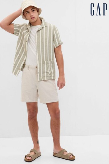 Gap Khaki/White Stripe Linen-Cotton Cabana Shirt (Q41073) | £40