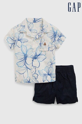 Gap White/Blue Floral Shirt & Shorts Set - Baby (Q41076) | £35