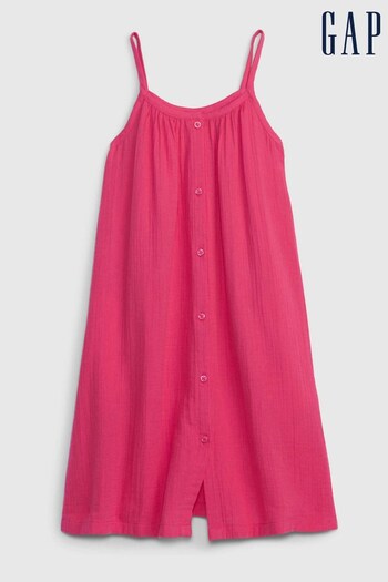 Gap Pink Crinkle Gauze Button-Front Dress - Kids (Q41086) | £20
